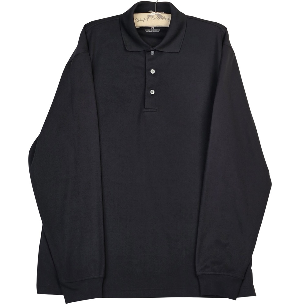 PGA Tour Mens Large Black Long Sleeve Performance Golf Polo Shirt RN37763